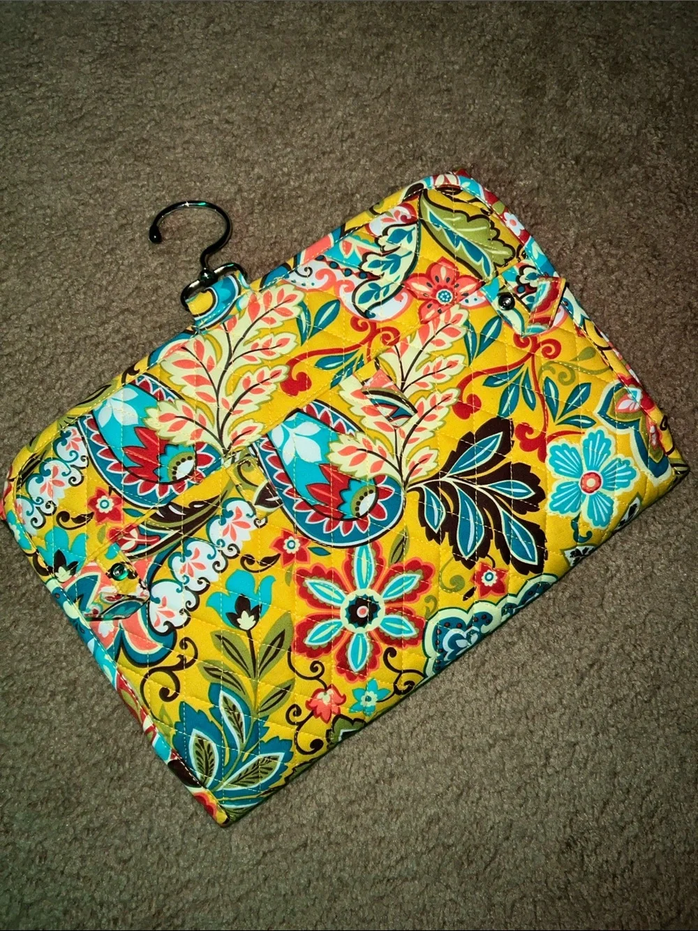 Vera Bradley Yellow Floral Hanging Jewelry Organizer with Red Interior